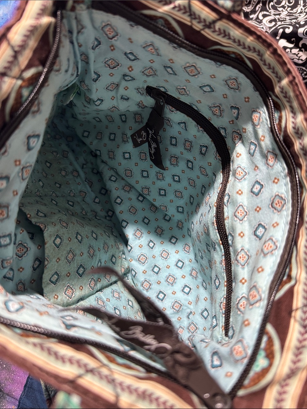 Vera Bradley Brown and Teal Quilted Paisley Tote - Picture 2 of 4